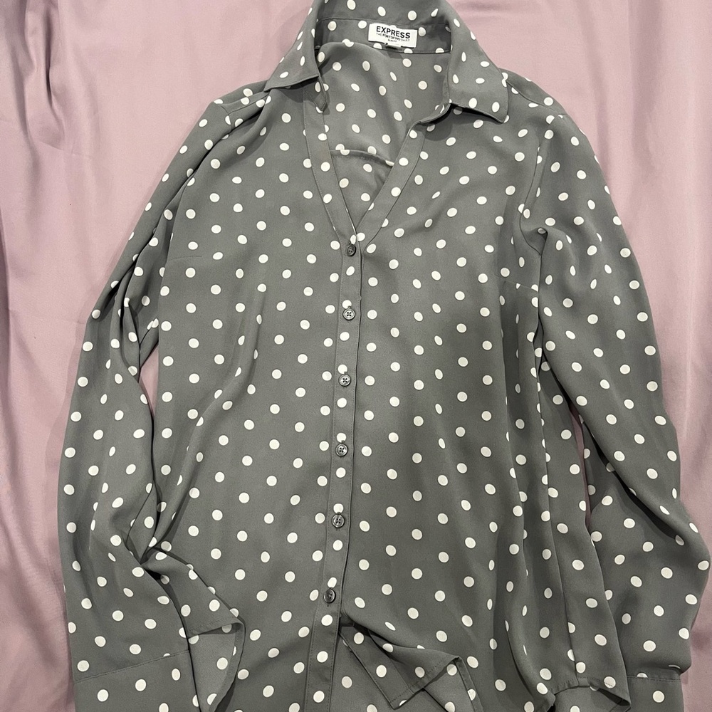 Express Gray Polka Dot Shirt